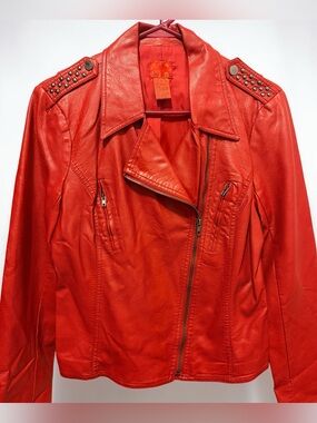 V Christina | Red Women's Faux Leather Moto Jacket - Medium